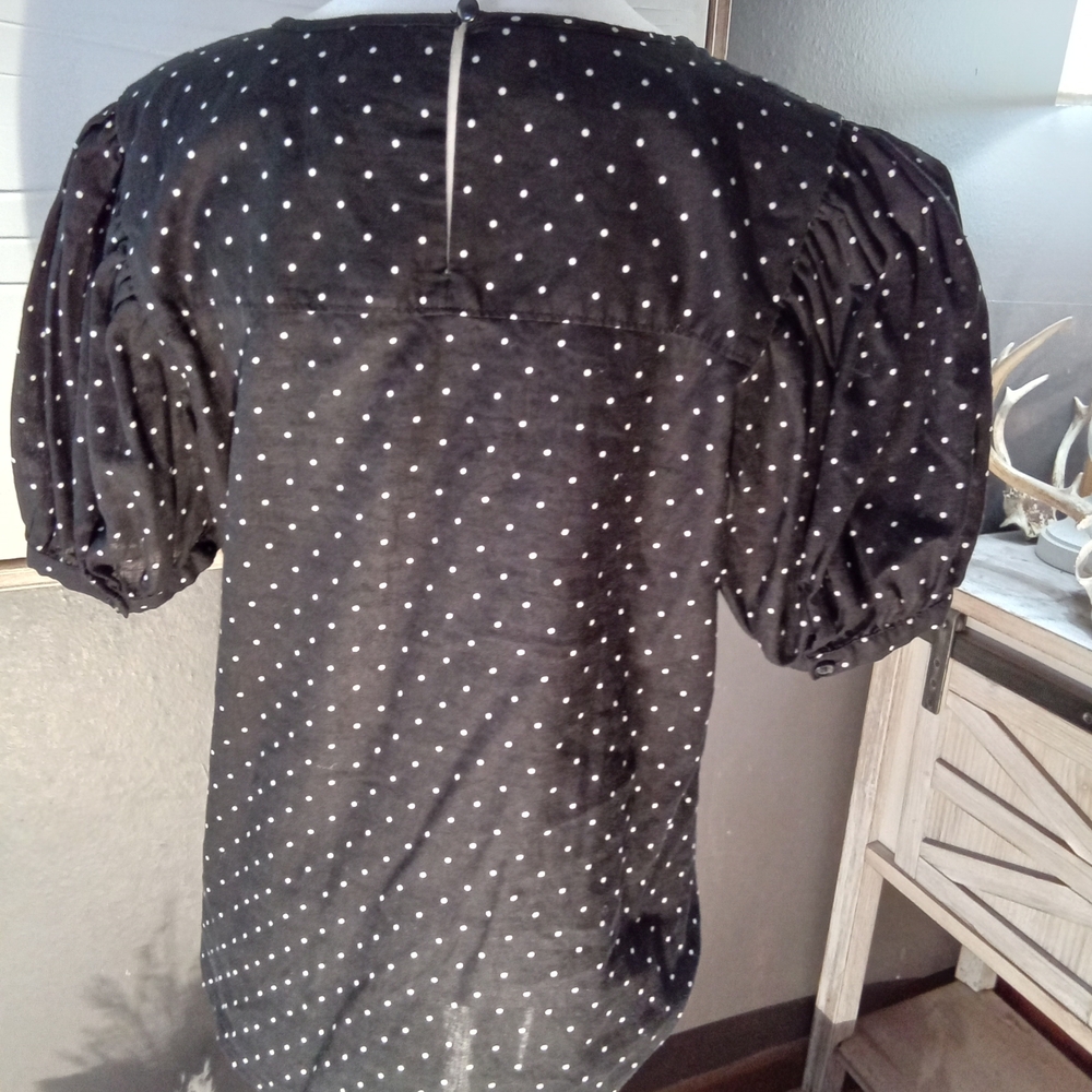 Worthington Black Polka Dot Puff-Sleeve Blouse - Picture 2 of 7